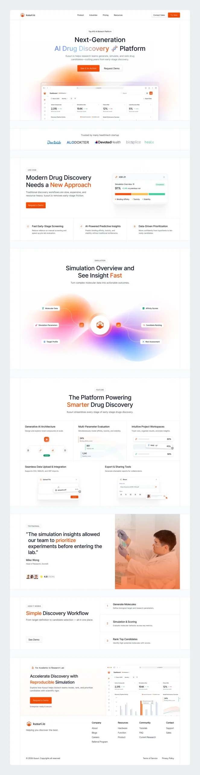 Full-page ai drug discovery website design from the LyfTech portfolio
