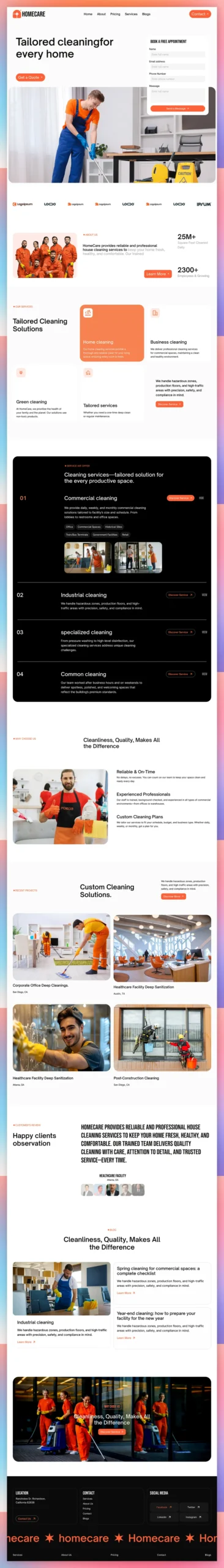 Full-page cleaning services website design from the LyfTech portfolio