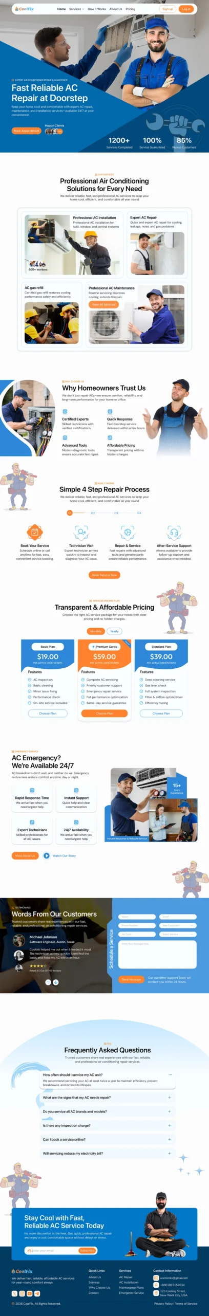 Full-page coolfix ac repair website design from the LyfTech portfolio
