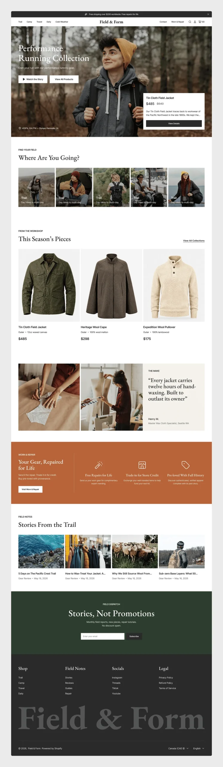 Full-page clothing ecommerce website design from the LyfTech portfolio