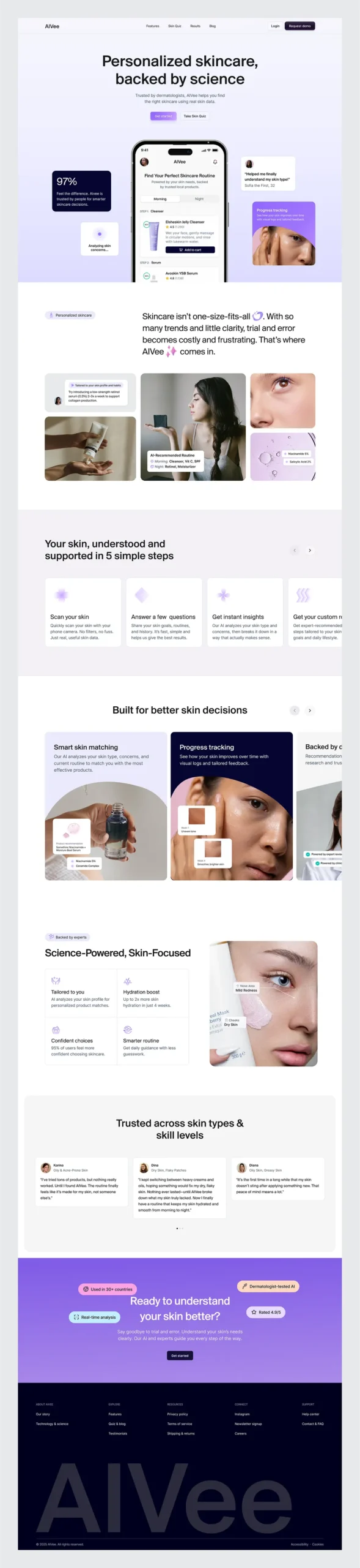 Full-page personalized skincare website design from the LyfTech portfolio