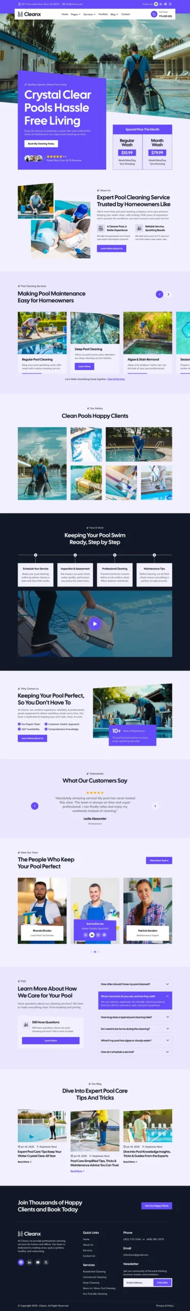 Full-page pool cleaning website design from the LyfTech portfolio